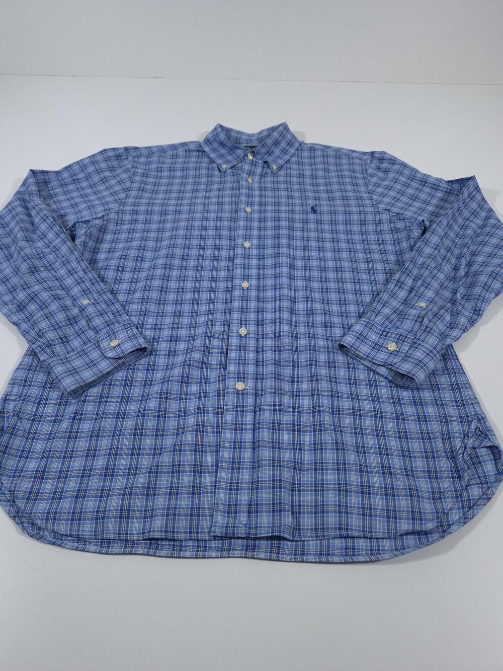 Ralph Lauren Shirt Mens L Blue Plaid Slim Fit Long Sleeve Button Down Pony